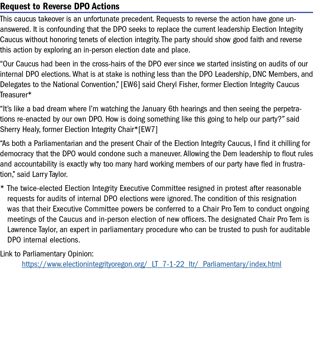 Request to Reverse DPO Actions This caucus takeover is an unfortunate precedent  Requests to reverse the action have    